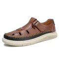 Men's breathable hollow leather sandals with non-slip soles for summer outdoor beach wear. - 40 / Closed Toe Style (92539) / Brown
