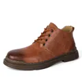 Vintage brown leather Martin boots for men featuring a classic retro British work style - 38 / British Work Style (25991) / Brown