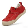 Vibrant red leather platform bread shoes for women with white stitching and velcro straps. - 38 / Red (9012)