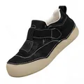 Women's minimalist chunky black bread shoes with thick beige soles and velcro straps - 38 / Black (9012)