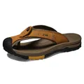 Durable brown cowhide leather thong sandals for men's outdoor beach wear - 38 / Flip Flops (7223) / Gold