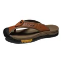 Premium outdoor men's leather flip-flops in brown featuring a cushioned tan insole - 38 / Flip Flops (7223) / Tan