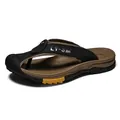 Men's premium leather outdoor flip-flops with protective toe guard in black and brown - 38 / Flip Flops (7223) / Black