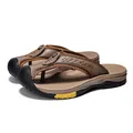 Premium brown head layer cowhide leather men's outdoor flip-flops with rubber sole - 38 / Apricot