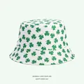 Détail d'un chapeau bob blanc avec des imprimés de trèfles verts pour la Saint-Patrick - 7# (Blanc avec Imprimé Vert)