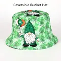 St. Patrick's Day reversible bucket hat featuring Irish shamrock and gnome cartoon print - Gnome Shamrock Style (1#) / Reversible / 1# (Green Gnome Print)
