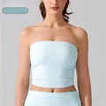 Elegant salt water blue ruched strapless tube top for women's yoga and fitness sports wear - S / Tops / Saltwater Blue