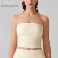 Slim-fit pleated strapless tube top in creamy apricot, versatile sports bra for women - S / Tops / Cream Apricot