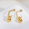 Élégantes boucles d'oreilles dorées en acier inoxydable avec lignes géométriques et billes - Style en U à Double Boule (BJ272) / Or