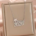 Close-up of stainless steel 2026 graduation necklace with a mortarboard pendant design - Class of 2026 Style / Silver