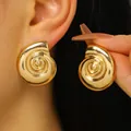 Gold conch shell stud earrings for women with metallic spiral design for summer beach style - Spiral Conch Style (7997) / Gold