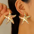 Gold oversized starfish earrings with multicolored rhinestones for summer beach vibes. - Multicolor Rhinestone Starfish Style (A-685) / Gold