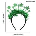 Green glitter star headband for Christmas party decorations with dimensions shown - Green Star Tinsel Headband