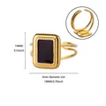 Detailed size diagram of vintage gold plated stainless steel ring with black enamel - Adjustable / Black Rectangle Style (G126767)