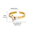 Close-up showing measurements of gold stainless steel ring with rectangular stone and pearl - Adjustable / Rectangle Zirconia Small Pearl Style (G6087838)