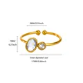 Detail showing 17mm inner diameter and dimensions of a gold stainless steel crystal ring - Adjustable Open / Double Stone Zirconia Style (G127812)