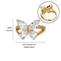 Medidas detalladas de anillo de mariposa dorado con cristales claros brillantes - Dorado / Estilo Abierto de Mariposa de Cristal Marquesa (JZ8857G)