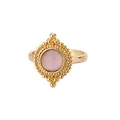 Close-up of gold-plated vintage ring featuring a central pink stone and beaded detail - Adjustable / Pink Cat's Eye Style (G122881G-3)
