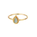 Close-up detail of a vintage gold-plated stainless steel ring with pear blue stone - Adjustable / Pear-Shaped Blue Stone Style (G122881G-4)