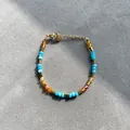 Handmade faceted natural stone beaded bracelet with vibrant candy colors and gold spacers - One Size / Blue Orange Yellow Cut Natural Stone Style (2) / 17+3cm