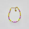 Close-up of colorful dopamine-style natural stone beaded bracelet with heart charm. - One Size / Purple Yellow Pearl Neon Yellow Style (5) / 17+3cm