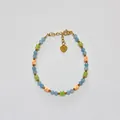 Detail view of a colorful beaded bracelet with faceted stones and a gold heart charm - One Size / Light Blue Green Pink Cut Stone Style (7) / 17+3cm