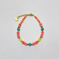 Close-up of colorful candy stone beads and golden heart charm on minimalist bracelet - One Size / Pink Green Orange Yellow Candy Color Style (10) / 17+3cm