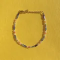 Detail view of a colorful natural stone beaded bracelet with gold accents. - One Size / Blue Orange White Rectangle Cut Stone Style (12) / 17+3cm