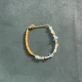 Detail showing candy-colored natural stone beads and gold heart charm on a bracelet. - One Size / Orange Light Blue Crushed Stone Style (21) / 17+3cm