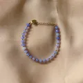 Close-up of faceted purple natural stone beaded bracelet with gold heart clasp - One Size / Purple Light Blue Cut Stone Style (23) / 17+3cm