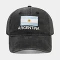 Washed black baseball cap featuring Argentina national flag embroidery and white text - Adjustable / Argentina Flag (Black)