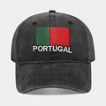 Vintage washed black baseball cap with embroidered Portugal flag and text for fans - Adjustable / Portugal Flag (Black)
