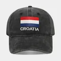 Washed black cotton baseball cap featuring embroidered Croatia flag and white text detail - Adjustable / Croatia Flag (Black)
