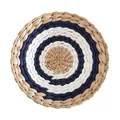 Decorazione murale boho in paglia intrecciata a mano con grandi cerchi blu e bianchi - 30cm / Decorazione da Parete Intrecciata Mista Stile L