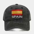 Distressed black baseball cap featuring an embroidered Spanish flag and SPAIN text - Adjustable / Spain Flag (Black)