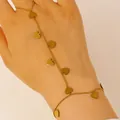 Gold finish heart charm hand chain bracelet with integrated finger ring for women - Heart Pendant Hand Harness (9878) / Gold