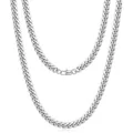 Silver-toned polished stainless steel Cuban link chain necklace for men's hip hop style - 4mm Buckle Style / Length 18cm / Steel