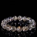 Natural 7A grade silver rutilated quartz round bead bracelet featuring dense needle inclusions. - Grade 7A / 8-8.8mm Single Layer (approx 23 beads)