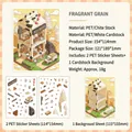 Comprehensive 3D DIY house scene sticker set including PET stickers and cardstock background - Fragrant Grain Corner