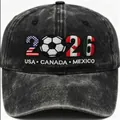 Vintage washed black baseball cap with 2026 World Cup USA Canada Mexico embroidery. - Adjustable / Black