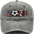 Detailed embroidery of 2026 soccer theme with USA Canada Mexico flags on gray cap - Adjustable / Gray