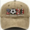Nahaufnahme der 2026 USA Kanada Mexiko Stickerei auf Vintage gewaschener Baumwoll-Basecap - Verstellbar / Khaki