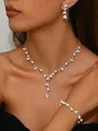Elegant bridal pearl and rhinestone jewelry set including necklace earrings and bracelet - Artificial Pearl Rhinestone Necklace Earrings Bracelet 3-Piece Set (483747) / Silver
