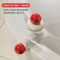 Red and cream white suction cup toilet lid lifter handle set for bathroom hygiene - Lid Lifter and Opener Set / Two-Piece Set / Milk White Red