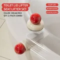 Rotes und cremeweißes Saugnapf-Toilettendeckel-Hebergriff-Set für Badezimmerhygiene - Deckelheber und Öffner Set / Zweiteiliges Set / Milchweiß Rot