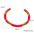Bracciale rigido aperto a C in smalto colorato a forma di bambù con segmenti dorati - Stile in Smalto a Righe Oro Rosa Acceso (HZ44976D3K3)