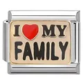 Stainless steel modular bracelet charm featuring I love my family text and red heart - Silver (I ❤️ MY FAMILY)