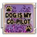 Purple glitter Italian charm link with Dog is my co-pilot text for DIY jewelry - Silver (DOG IS MY CO-PILOT)