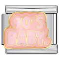 Pink enamel charm link with '90'S BABY!' text for DIY modular bracelet - Silver (90'S BABY)