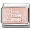 Italian charm link with 'Live Love Laugh' embossed on pink enamel base - Silver (LIVE LOVE LAUGH)